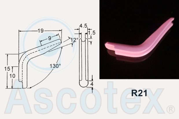 Photograph and drawing of ref. R21, a curved wire / edge cover