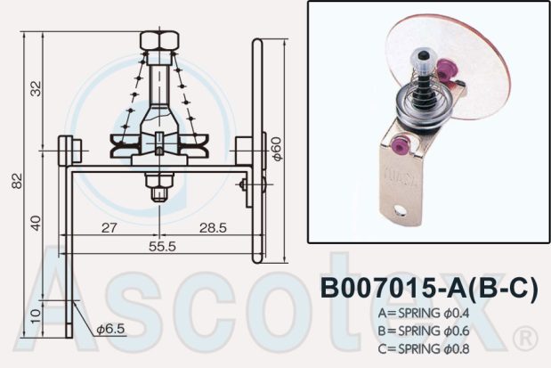 Drawing and photo of B007015-A disc tensioner. Made by Yuasa