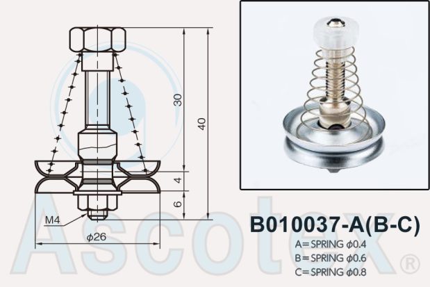 Drawing and photo of B010037-A disc tensioner. Made by Yuasa