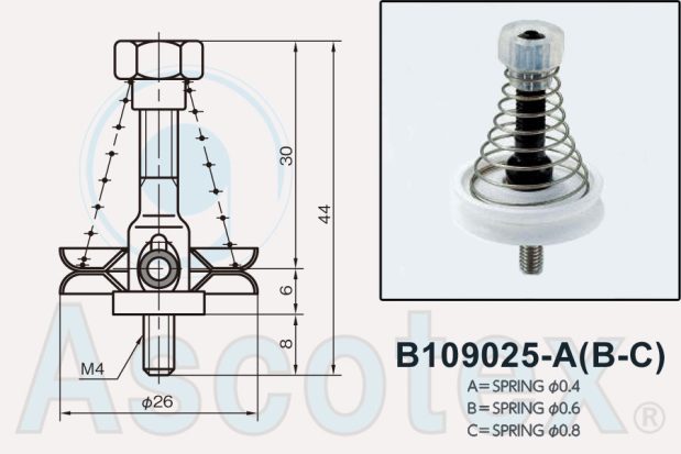 Drawing and photo of B109025-A disc tensioner. Made by Yuasa