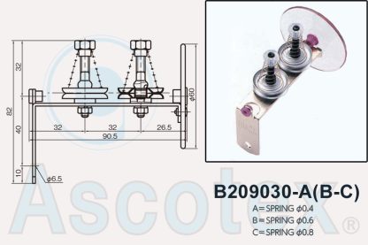 Drawing and photo of B209030-A disc tensioner. Made by Yuasa