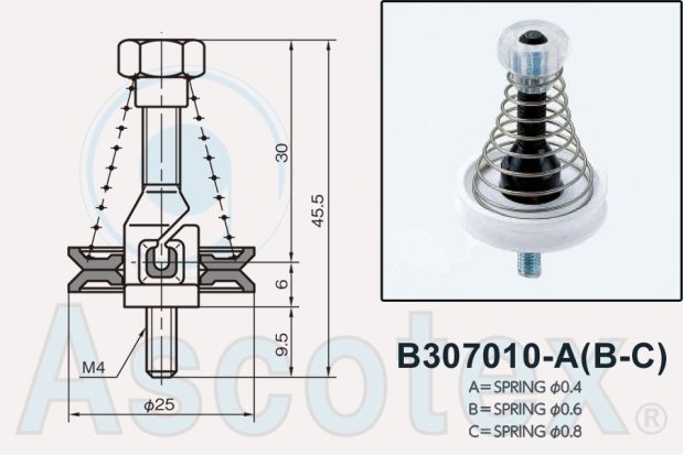 Drawing and photo of B307018-A disc tensioner. Made by Yuasa