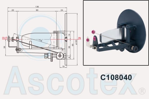 Photo and 2D line drawing of Yuasa flat spring tensor reference C108040