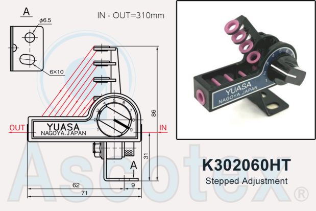 Photo and line drawing of K302060HT Compensating Yarn Tensioner made by Yuasa